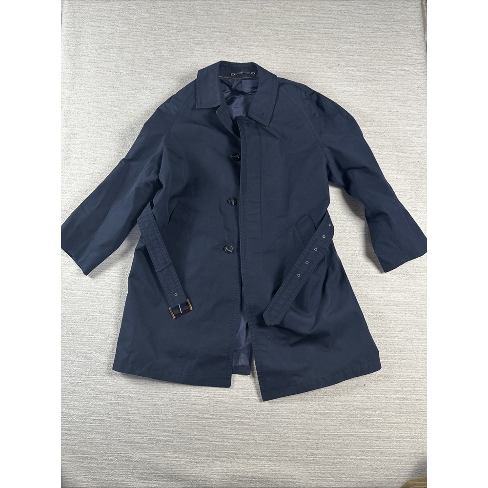 Vintage German Trench Coat Navy Belted Raincoat Lined Old Money Breuninger L